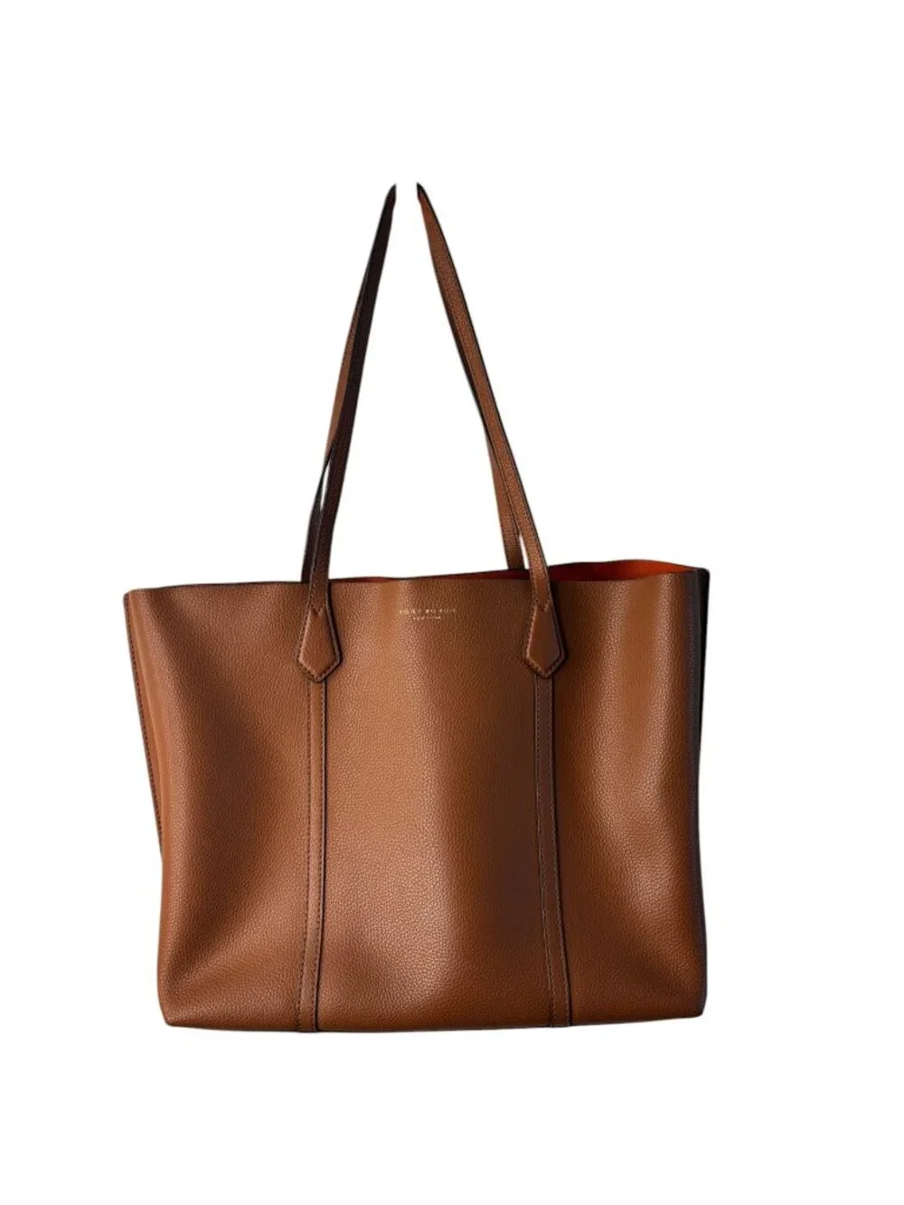 Tory Burch Perry Tote Bag Camel Leather Large Designer Work Tote | Shoulder Ba